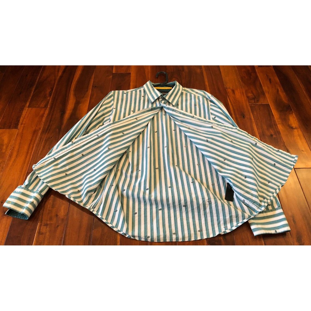 Nick (It) It Men's L Green Paisley Striped Long Sleeve Button Down Shirt - Picture 4 of 15